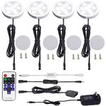 AIBOO LED Under Cabinet Lighting Kit,4X2W LED Puck Lights with RF Wireless Dimmable Controller and US Plug for Kitchen Lighting Accent Lighting (Day White 6000K)