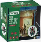 Tupkee Christmas Icicle Lights – Red & Green Incandescent, Icicle Style Mini Lights - 17 Feet, 300 Bulbs, Indoor & Outdoor Christmas Decorations