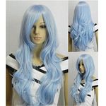 Ag Ptek 33 Inch Heat Resistant Curly Wavy Long Cosplay Wigs Light Blue