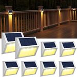 JSOT KASUN Super Bright LED Walkway Stainless Steel Waterproof Outdoor Security Solar Deck Lights for Patio Stairs Garden Pathway (Yellow Light) 8 Pieces