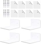 Folpus 4X Wall Mounted Shelves Hanging Rack Board Organizer Display Shelves Small Floating Shelves Acrylic Shelves for Bathroom, White