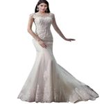 GOWNLINK Train Wedding Mermaid Gown Christian Women Special Occasion White with Extra Sleeve Only Available Sizes XS, S, M (White_M-G004)