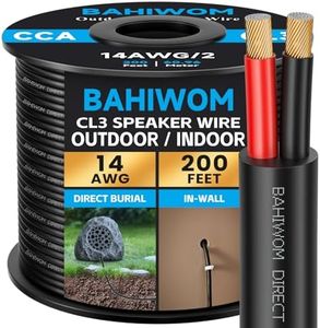 BAHIWOM Outdoor Speaker Wire - 14/2 AWG (200 Feet/60.96 Meters) CCA Speaker Wire CL3 Rated for Direct Burial Landscape Audio Use Weather-Resistant UV and Water-Resistant Black
