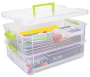 Creahaus 2 Layer Plastic Storage Containers with Lids, Multipurpose Clear Stack & Carry Box, Portable Craft Organizers and Storage Bin for Organizing Art Craft, Sewing, Building Blocks, Nail Supplies