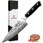 KEEMAKE Damascus Chef Knife 6.5 Inch, Kitchen Knife with 67 Layers Damascus Steel AUS-10 Blade with Hammered Finish Gyutou Knife, Japanese Knife Ergonomic Design G10 Handle Chefs Knife with Gift Box