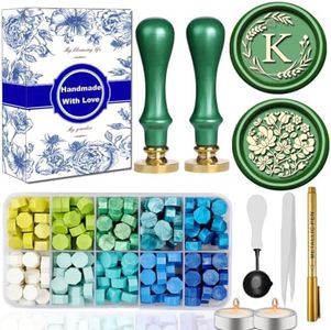 WUERLIN Elegant Initial K Wax Seal Kit,2pcs Exquisite Brass Stamp Heads with Eucalyptus & Flower Designs Ideal for Wedding Invitations Gift Wraps Envelopes and Christmas Cards (Alphabet K Kit)