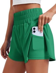 PINSPARK Double Layer Running Shorts for Women Green