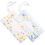 Provone 2PCS Wet Wipe Pouch, Travel Wipes Case Reusable Refillable Wet Wipe Bag Travel Wipes Dispenser Wipe Pouches for Baby or Personal, Night Sky