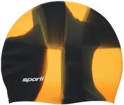 Sporti Multi Color Silicone Swim Cap - Black/Orange