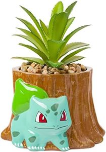 Silver Buffalo Pokemon Bulbasaur Tree Stump Mini Decorative Artificial Faux Greenery Plant in Ceramic