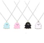 Pingyongchang 4Pcs Ghost Pendant BFF Necklaces Halloween for Women Girl Men Best Friend Lovely Ghost Enamel Charm Chokers Gift Couple Memorial Necklace Jewelry Costume, Metal, No Gemstone