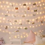 GloBrite 100 LED Photo Clip String Lights |10M Photo Peg Fairy Lights with 60 Clips | Battery Powered Aesthetic Room Decor Hanging Photo Frames for Bedroom Wedding Birthday Decoration