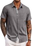 COOFANDY Men's Beach Shirt Short Sleeve Untucked Button Up Shirt Wedding Attire Dark Grey