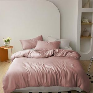 Il Gruppone Passione Casa Parure Copripiumino Matrimoniale in Raso di Cotone Lucido Tinta Unita Sacco E Federe Lussuoso Elegante Due Piazze Set Letto - Rosa - Matrimoniale