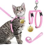 Kraftidy cat Harness with Leash and Name tag id Customized for Kitten Small Medium Big Adult Cats pet Adjustable Body Harness with Leash Belt Combo (with Personalized Cat Name) (Pink)