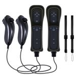 CLVIZCXOM (2 sets / 8 pieces! Remote Control Twin Pack Compatible with Nintendo ​Wii/Wii U Consoles: 2 Remotes + 2 Analog Joysticks + 2 Cases + 2 Straps, with Motion Plus (Black & Black)