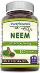 Pure Naturals Neem (Made with Natural Neem Leaf) | 500mg 120 Veggie Capsules Supplement | Non-GMO | Gluten Free | Made in USA | Ideal for Vegetarians