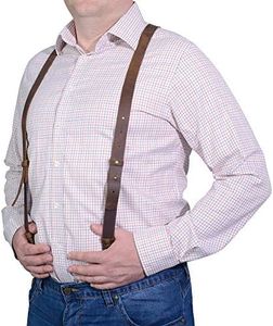 Leather Suspenders - for Men and Women - Best for Gift and Wedding - by GE MARK (brown)