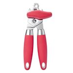 TJ POP Can Opener Manual, Multi-Purpose Heavy Duty Handheld Can Opener, Durable Stainless Steel Tin Opener, Super Sharp Cutting Wheel for Smooth Edge Cut, Easy Turn Knob, with Bottle Opener, Red