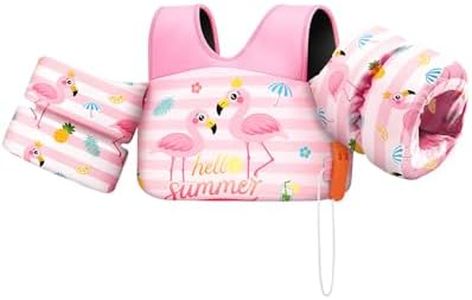 HeySplash Swim Vest for Kids, Toddler Pool Floaties Fit 33-66 Lbs, Children Swimming Vest with Adjustable Strap, Swim Jacket Water Wing Arm Float, Puddle Beach Boat Jumper Boy, White Pink Flamingo