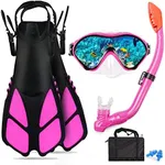 AosDero Kids Snorkeling Set with Flippers Panoramic Snorkel Mask Dry Top Snorkel Earplugs Gear Bag,Snorkeling Gear for Kids,Youth,Boys and Girls Age 5-12