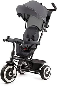 Kinderkraft ASTON Triciclo bambini dai 9 Mesi fino 25 kg, Passeggino con Maniglione regolabile, Bici, Sedile girevole Fronte Mamma e Strada, Cappottina pieghevole, Ruota libera, Grigio