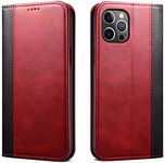 Case Compatible with iPhone 7 Plus/iPhone 8 Plus,Premium Leather Folio Flip Wallet Cover Magnetic Closure Book Design with Kickstand and Card Slots,Red Black