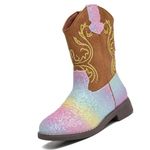 DADAWEN Kids Glitter Square Toe Cowgirl Boots Cowboy Western Boots Side Zipper Mid Calf Riding Shoes Multicolour 2 UK