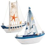 2Pcs Mini Sailboat Model, Wooden Nautical Ocean Theme Nautical Sailboat Decor Mini Sailboat Model DecorationWooden Sailboat Model Decoration Nautical Themed Table Top Decor Ocean Sail