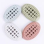 Mockery Soap Holder Tray with Drain Holes for Shower Scrubber Bathroom Kitchen Sponge, Self Draining Non-Slip Stand Soap Holder, Silicone Drainer Dish (Random Color, Pack of 2)