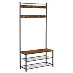 VASAGLE Coat Rack, Coat Stand with Shoe Storage Bench, Hall Tree with Shoe Rack, 3-in-1 Design, Steel Frame, for Hallway, Entrance, 32 x 85 x 175 cm, Industrial, Rustic Brown and Black HSR401B01