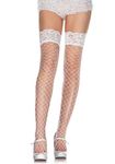 Leg Avenue White Fence Net Thigh Highs with Lace Top