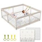 ZEEBABA Baby Playpen with Mat, Playpen for Babies (59x59x27inch), Kids Safety Play Pen for Babies and Toddlers, Extra Large Playpen Playmat, Baby Playpen Fence Gives Mommy a Break, Large Baby Play Yard