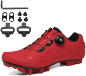 PENXZT MTB Cycling Shoes for Mens MTB Shoes Compatible with SPD 2 Bolts Pedals with Cleats, Mountain Bike Shoes for Outdoor,Red,6