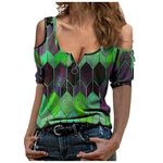 Yowablo Blouse Tops Women Fashion Printed Casual Cross V-Neck Buttons Short Sleeve - - Large