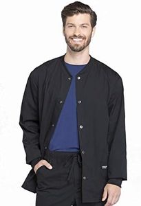 Cherokee Men's Medical Scrub Jacket Snap Front with Long Sleeve WW360, M, Black