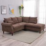 Panana 5 Seater Corner Sofas, With Built-in USB Port Chaise, Cushion Back Sectional Sofas Settee Couch. Brown Linen