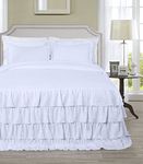 Chezmoi Collection Celia 3-Piece Waterfall Ruffle Skirt Bedspread Set - French Country Chic Farmhouse - Queen, White