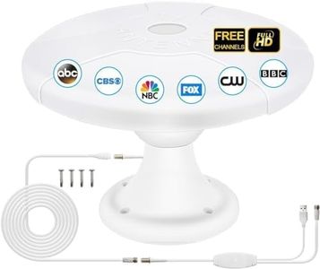 360° Omni Reception Indoor, Outdoor TV Antenna, RV Antenna, Over 100 Mile Range Enhanced VHF and UHF 4K HD Digital TV Antenna, 32ft RG6 Coaxial Cable (White - Screw)