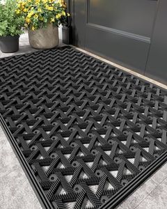 Color&Geometry Door Mat Outside Entrance with Drainage, Rubber Heavy Duty Dirt Trapper Waterproof Outdoor Welcome Mat, Outdoor Mats All Weather for Front Back Door Patio Entryway Entry,19"X30" Black