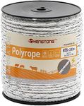 HENGTONG Electric Fence Poly Rope 656ft (200m), 1/4 inch (6mm) Upgraded Portable Polyrope, 6 x 0.18mm Strong SS Conductors, Electric Fence Rope for Horses, Safe Enough for Large Animals (White)