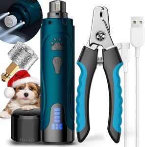 Dog Nail Trimmers and Dog Nail Clippers Kit, Whisper Quiet Electric Grinder with Light, Rechargeable, for Small, Medium, Large Dogs, Cats Toenail & Claw Grooming, 3 Speeds