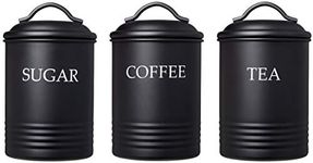 Steelware Central Kitchen Canister Set of 3 Sugar Coffee Tea with lids Food Storage, Black