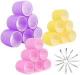 36 Pcs Hair Rollers set, Self Grip Hair Rollers for Long Medium Short Hair, Jumbo Large Medium Hair Rollers Curlers,18 Velcro Rollers &18 Metal Clips (3 sizes 2.5"/2"/1.5")