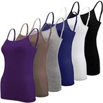 BQTQ 6 Pieces Basic Camisole Tank Top Adjustable Spaghetti Strap Vest Top for Women and Girls (Purple, Black, Grey, Navy, White, Brown, XL)