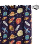 Ambesonne Space Curtains, Universe Themed Illustration with Earth Moon Constellations Saturn Rockets Stars, Window Treatments 2 Panel Set for Living Room Bedroom Decor, 56 x 84 inches, Navy Yellow