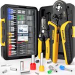 DxCRIMP Ferrule Crimping Tool Kit, Ratchet Pliers for 24-8 AWG with 24 Types Insulated and Non-Insulated Ferrules, Ferrule Crimper, Wire Ferrules Kit, Crimping Pliers Set with Wire Strippers