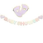 Pastel Baby Shower Letter Banner Colorful Golden Border Bunting Macaron Baptism Garland with Baby Footprint for Boys Girls Unisex Birthday Party Christening Living Room Home Garden Decoration