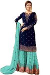 SHAFNUFAB Women's Georgette Semi Stitched Anarkali Salwar Suit (wedding dress and salwar suit_SF201-34no Free Size) (Sky Blue)