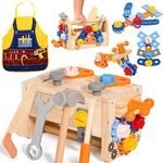 Wooden Toys Kids Tool Set with Apron Kids Toys Montessori Toys for 3 4 5 Year Old Boys Girls Gift Role Play Educational Construction Toys Toddler Tool Box Kids Tool Bench Boys Girls Kids Toys Age 3 4